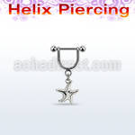 heud10 316l steel helix stirrup w dangling plain starfish