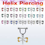 heud12 steel helix stirrup w 16g barbell w dangling butterfly