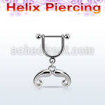 heud6 steel helix stirrup w dangling french mustache design