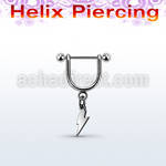 heud8 316l steel helix stirrup w dangling lightning symbol