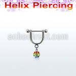 heugfr5 316l steel helix stirrup w gay pride multi crystal ball