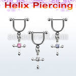 heuz2 316l steel helix stirrup w cross w a round cz stone