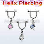 heuz5 316l steel helix stirrup w small dolphin w a cz stone