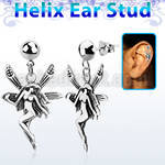 hexvd12 925 silver helix ear stud w dangling 925 silver fairy
