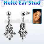 hexvd14 925 silver helix ear stud w dangling 925 silver hamsa