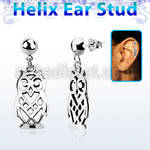 hexvd15 925 silver helix ear stud w dangling 925 silver owl