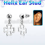 hexvd19 925 silver helix earstud w dangling cross