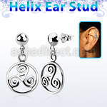 hexvd23 925 silver helix earstud w dangling triskele
