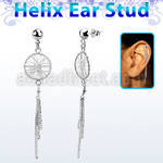 hexvd25 925 silver helix earstud w dangling dream catcher