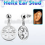 hexvd26 925 silver helix earstud w a chinese word dangling