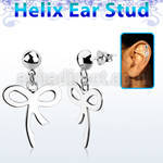 hexvd27 925 silver helix earstud w dangling ribbon