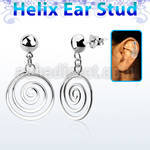hexvd32 925 silver helix earstud w dangling swirl