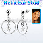 hexvd33 925 silver helix earstud w a star in a circle dangling