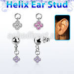hexvd43 plain 925 silver helix ear stud w dangling small flower