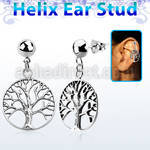 hexvd4 925 silver helix ear stud w dangling tree of life symbol
