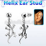 hexvd9 plain sterling silver helix ear stud w a silver lizard