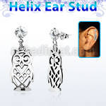 hexzd15 925 silver helix earstud w cz dangling 925 silver owl