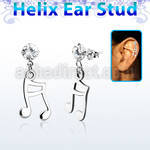 hexzd20 925 silver helix earstud w cz a melody sign dangling