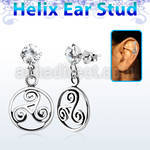 hexzd23 925 silver helix earstud w cz a triskele dangling