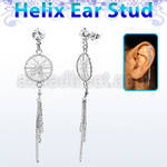 hexzd25 925 silver helix earstud w cz a dream catcher dangling