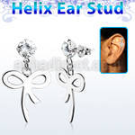 hexzd27 925 silver helix earstud w cz a ribbon dangling