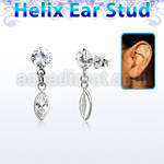 hexzd29 silver helix ear stud prong set cz dangling marqui cz