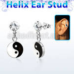 hexzd30 925 silver helix earstud w cz painted ying yang symbol