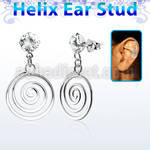 hexzd32 925 silver helix earstud w cz a swirl dangling