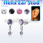 hexzd39 silver helix ear stud w dangling 3mm star prongset cz 