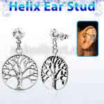 hexzd4 925 silver helix earstud w dangling tree of life symbol