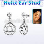 hexzd6 925 silver helix earstud w silver david star symbol
