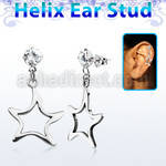hexzd8 925 silver helix earstud w cz dangling 925 silver star