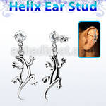 hexzd9 925 silver helix earstud w cz dangling 925 silver lizard