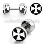 ilpg 316l steel fake plug with white iron cross on black logo