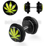ilvgr5 acrylic fake plug with marijuana on black with o rings