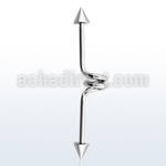 inccn5 316l steel industrial twister barbell, 14g w 5mm cones