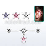 inddzs6 steel industrial loop barbell w a dangling star cz