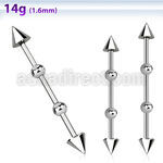 indsh15 316l steel industrial barbell with 5mm cones 4mm balls
