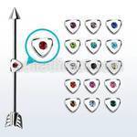 indsh22 steel industrial barbell w cone arrow heart w crystal