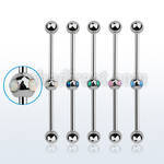 indsh32 316l steel industrial barbell w 4 synthetic opals ball