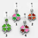 mcd396 316l steel belly banana w jewel ball painted flower