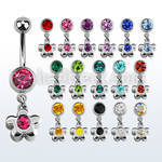 mcd399 316l steel belly banana w flower dangle w center crystal