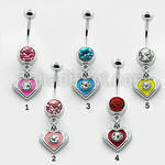 mcd408 316l steel belly banana with jewel ball painted heart