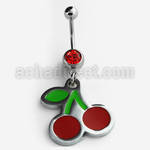 mcd458 316l steel belly banana w jewel ball painted cherries