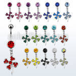 mcd541 belly banana w a dangling crystal studded shamrock leaf