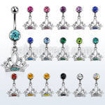 mcd649 316l steel belly banana w dangling crystal studded crown
