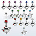 mcddp4 316l steel belly banana with dolphin w crystal