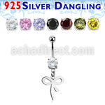 mcdvd27 steel cz belly banana silver dangling ribbon