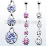 mcdz307 316l steel belly banana w prong cz 3 pear w cz stone