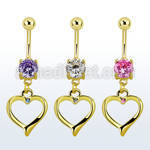 mcdz333 gold anodized belly banana w dangling heart w a crystal